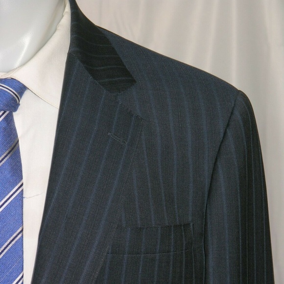 Umberto Pitagora Two Button Gray Striped Bespoke Suit Jacket 42R